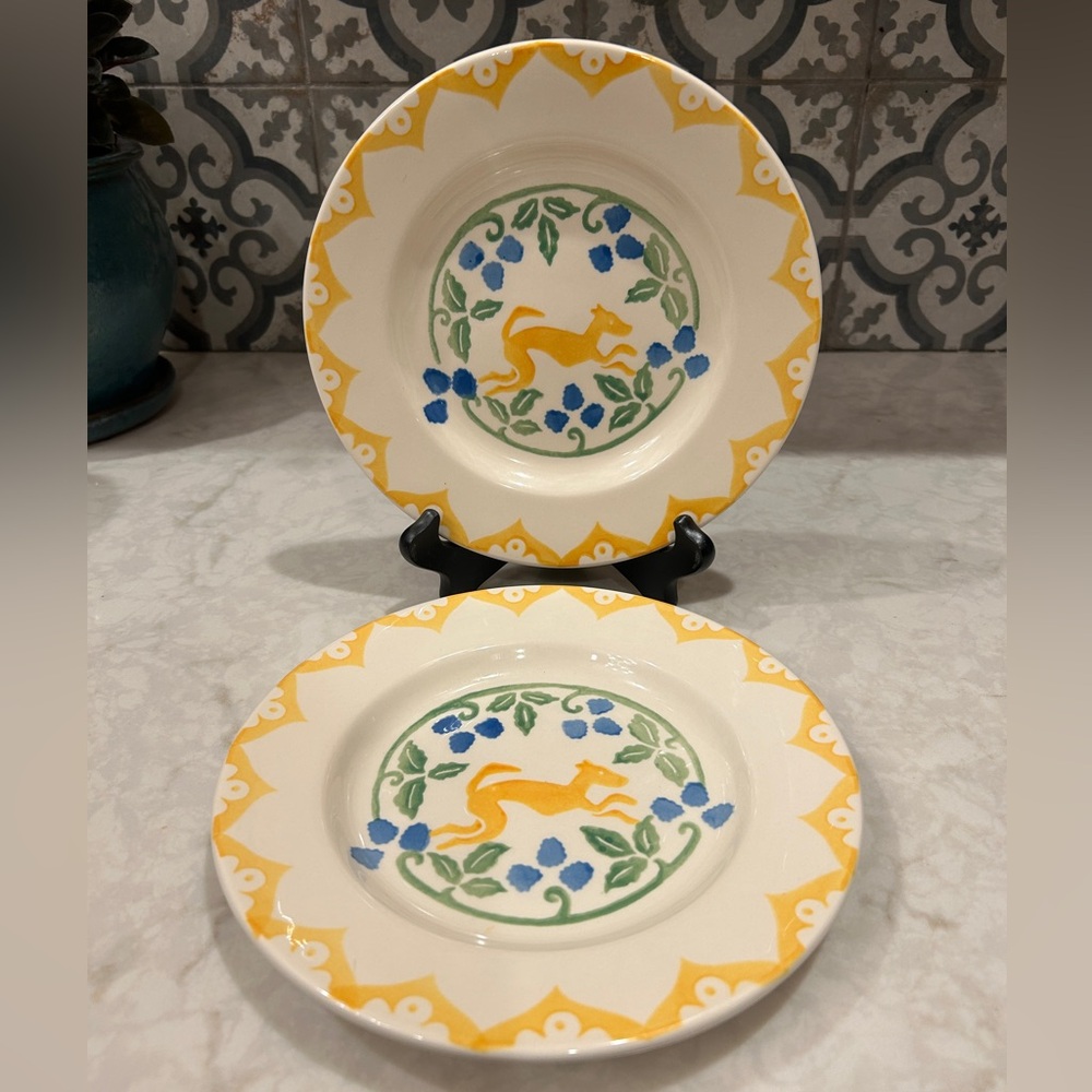 RARE-Emma Bridgewater Folk Whippet 8.5” Plate- EUC- Made In England-Set of Two